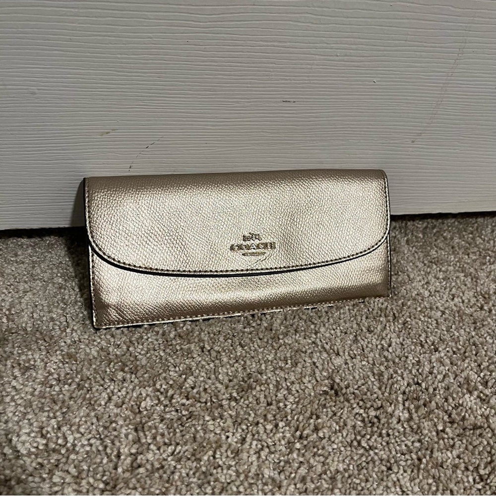 COACH crossgrain leather slim wallet in metallic gold